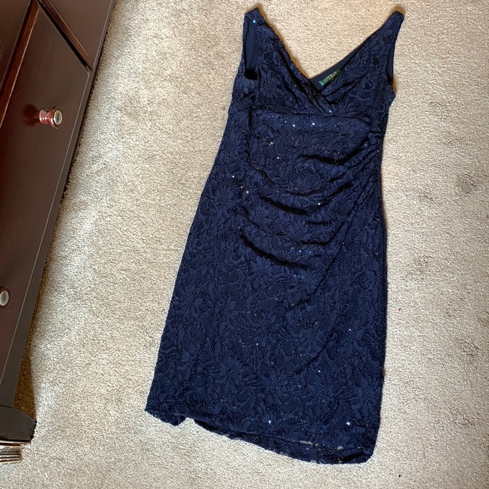 Ralph Lauren navy sleeveless sequined & lace party dress !!! - Picture 2 of 9